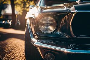 vintage carros estacionado dentro a jardim. generativo ai foto