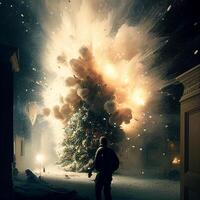 pessoa em pé dentro frente do uma Natal árvore. generativo ai. foto