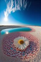 ampla branco flor sentado em topo do uma arenoso de praia. generativo ai foto