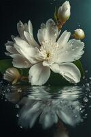 branco flor flutuando em topo do uma lagoa do água. generativo ai. foto