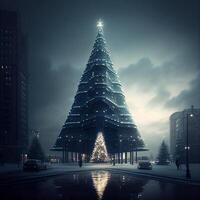 ampla Natal árvore dentro a meio do uma cidade. generativo ai. foto