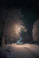 isto estava uma lindo Nevado noite. generativo ai. foto