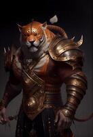 antropomórfico tigre Como uma Guerreiro vilão. generativo ai foto