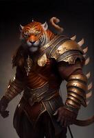 antropomórfico tigre Como uma Guerreiro vilão. generativo ai foto