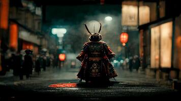 pessoa dentro uma traje caminhando baixa uma rua às noite. generativo ai. foto