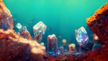 grupo do cristais sentado em topo do uma Rocha. generativo ai. foto
