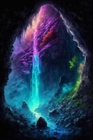 pintura do uma cascata chegando Fora do uma caverna. generativo ai. foto