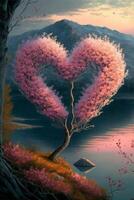 pintura do uma árvore dentro a forma do uma coração. generativo ai. foto