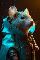 fechar acima do uma rato vestindo uma fantasia. generativo ai. foto