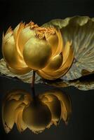 lagoa dourado lótus. generativo ai. foto