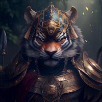 poderoso antropomórfico tigre guerreiro. generativo ai foto