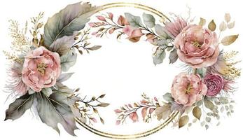 aguarela floral ilustração conjunto - buquês, quadro, fronteira. flores, rosa, peônia, folha galhos coleção. Casamento convida, papeis de parede, moda. eucalipto Oliva folhas camomila, gerar ai foto