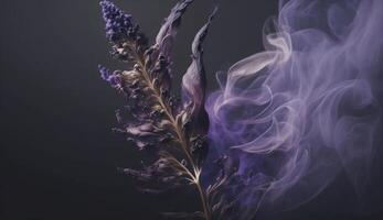 fechar acima lavanda com odor perfume fumaça , generativo ai foto