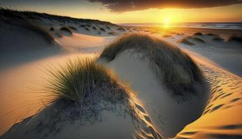 lindo dunas de praia às pôr do sol, norte mar, gerar ai foto