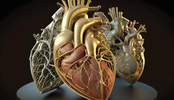 humano coração, 3d realista isolado. anatomicamente corrigir coração com vascular sistema, humano coração, coração - interno órgão, ilustração, três dimensional, gerar ai foto