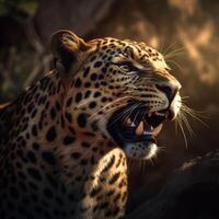 imagem do leopardo fechar acima generativo ai foto