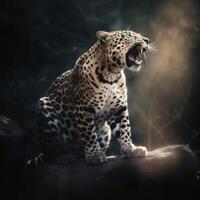 assustador imagem do leopardo rugindo em a Rocha imagem generativo ai foto