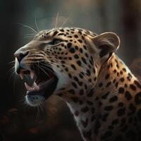 fechar acima do leopardo rugindo generativo ai foto