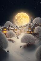 Nevado noite com uma cheio lua dentro a céu. generativo ai. foto