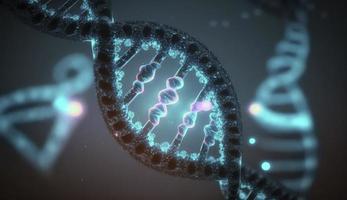 azul cromossoma dna e gradualmente brilhando cintilação luz importam químico quando Câmera comovente fechar-se. médico e hereditariedade genético saúde conceito. tecnologia Ciência. 3d Renderização, gerar ai foto