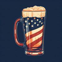 ilustração do caneca do Cerveja com americano bandeira em Sombrio fundo. retro vetor ilustração. generativo ai. foto