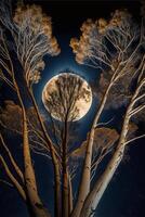 grupo do árvores com uma cheio lua dentro a fundo. generativo ai. foto