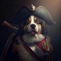 cachorro vestindo uma pirata chapéu e segurando uma beisebol bastão. generativo ai. foto