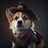 corgi cachorro vestindo uma pirata fantasia. generativo ai. foto