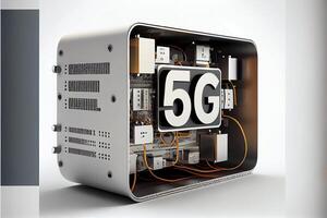 fechar acima do uma computador com uma 5g placa em isto. generativo ai. foto