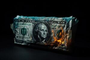 chamas consumir dólar contas, simbolizando financeiro turbulência e perda. generativo ai foto