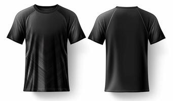 Preto esporte camisa brincar com cinzento abstrato padrão, frente e costas visualizar, generativo ai foto