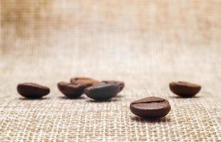 vários grãos de café em um fundo bege macro de esteira close-up