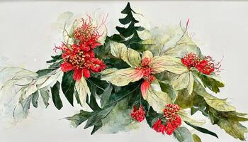 atraente Natal floral quadro, aguarela inverno, ilustração isolado em branco fundo. generativo ai foto