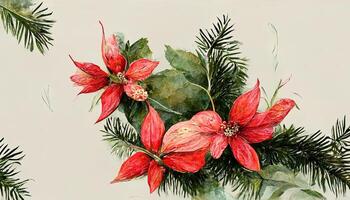 Natal floral quadro, aguarela inverno, ilustração isolado em branco fundo. generativo ai foto