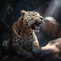 leopardo rugindo imagem generativo ai foto