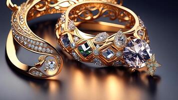 joalheria anel com diamantes e precioso pedras. ai gerado foto