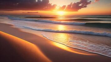 lindo nascer do sol em a de praia. ai gerado foto