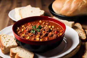 abóbora sopa com creme e salsinha. cremoso tomate sopa. frango macarrão sopa. generativo ai foto