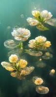 grupo do flores flutuando em topo do uma corpo do água. generativo ai. foto