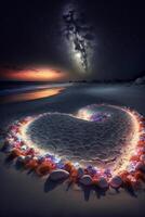 coração fez Fora do cartuchos em uma de praia às noite. generativo ai. foto