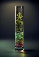 vidro preenchidas com plantas sentado em topo do uma mesa. generativo ai. foto