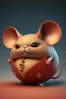 desenho animado rato sentado em topo do uma vermelho bola. generativo ai. foto