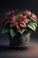 em vaso plantar com vermelho e verde flores generativo ai. foto