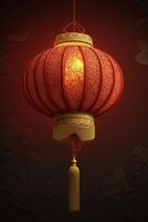 vermelho e ouro chinês lanterna suspensão a partir de uma teto. generativo ai. foto
