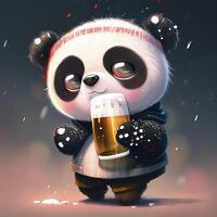 panda Urso segurando uma vidro do cerveja. generativo ai. foto