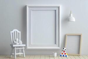 branco quadro, Armação brincar em a parede, minimalista fino quadro, dia luz, branco parede, minimalista, escandinavo estilo . ai gerado foto