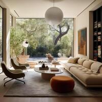 ampla luxo moderno brilhante interiores vivo sala. generativo ai. foto