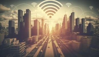 inteligente cidade com Wi-fi conexão, generativo ai foto