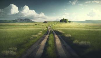 sem fim estrada ao longo verde pastagem, gerar ai foto