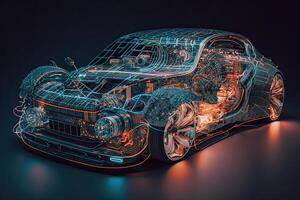 artificial inteligência gerencia transporte. tecnológica carro sem uma motorista. ai e automóvel futuro cyber generativo ai ilustração foto